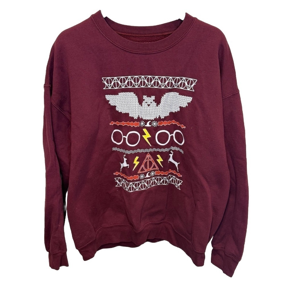 Harry Potter Fawkes Gryffindor Ugly Christmas Sweater XL Maroon Crewneck
